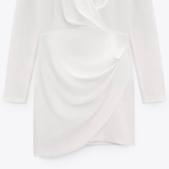 Zara white mini dress draped wrap long sleeve shower party wedding - Picture 9 of 9